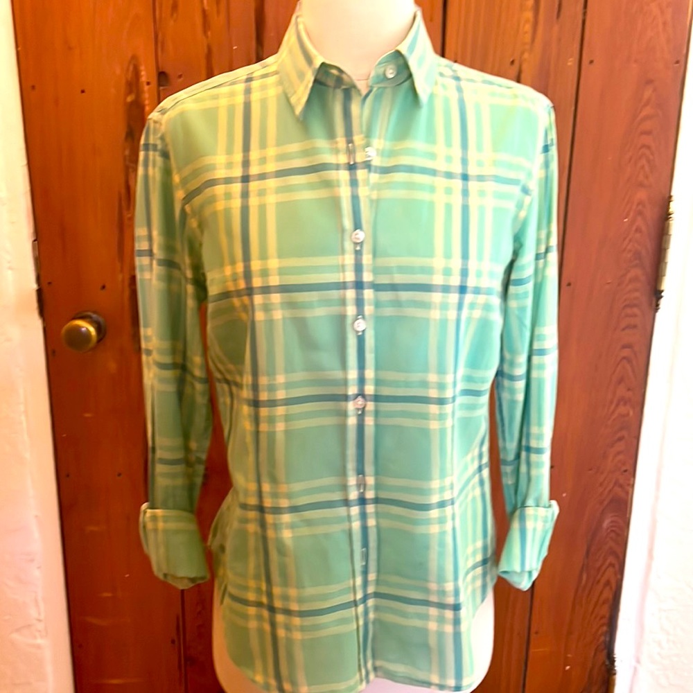 J McLaughlin Green Plaid Shirt